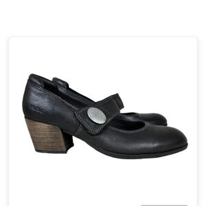 Taos Black Leather Mary Jane Shoes Stacked Heel Size 41